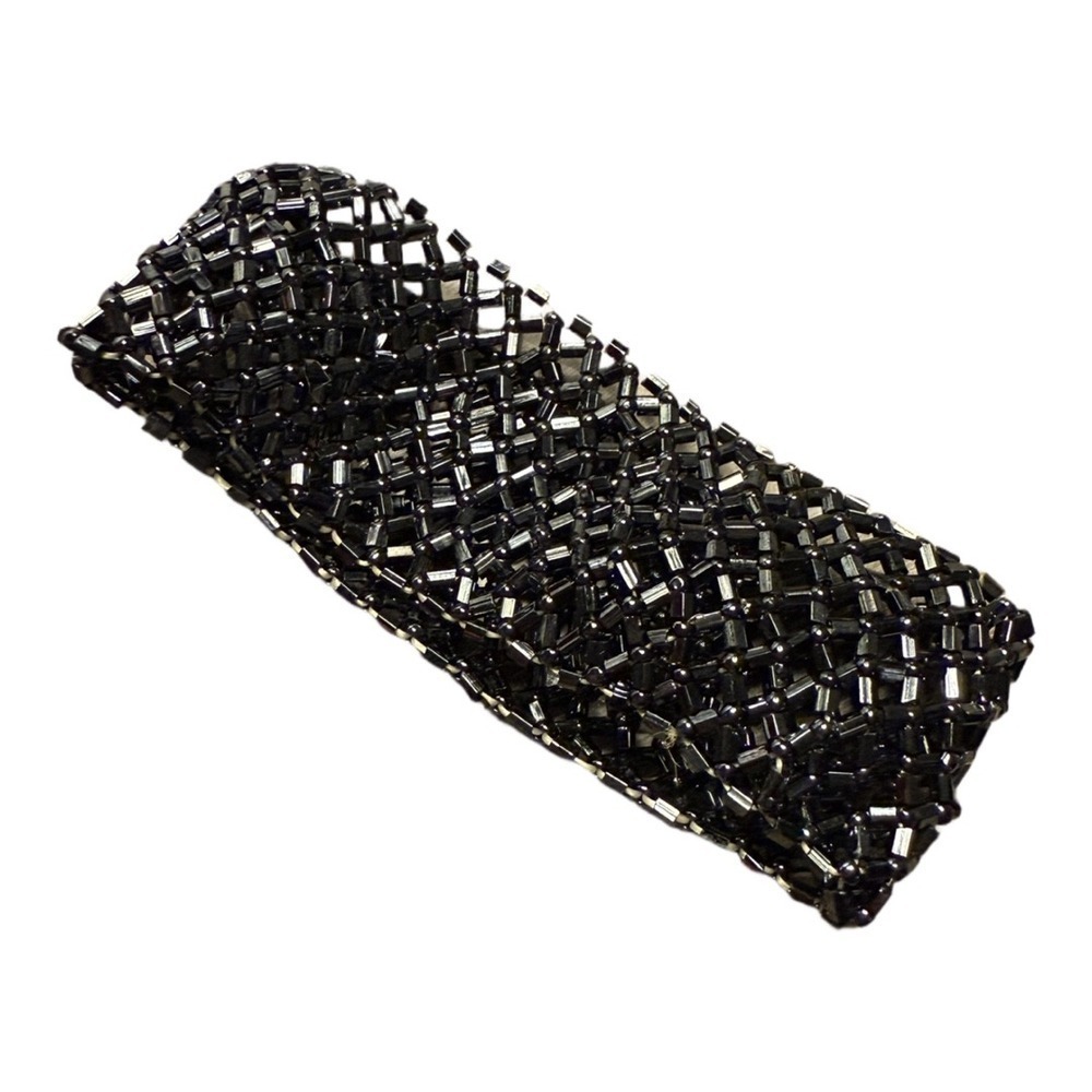 Micro Beaded Black Elastic Cuff Bracelet Woven - Picture 4 of 4